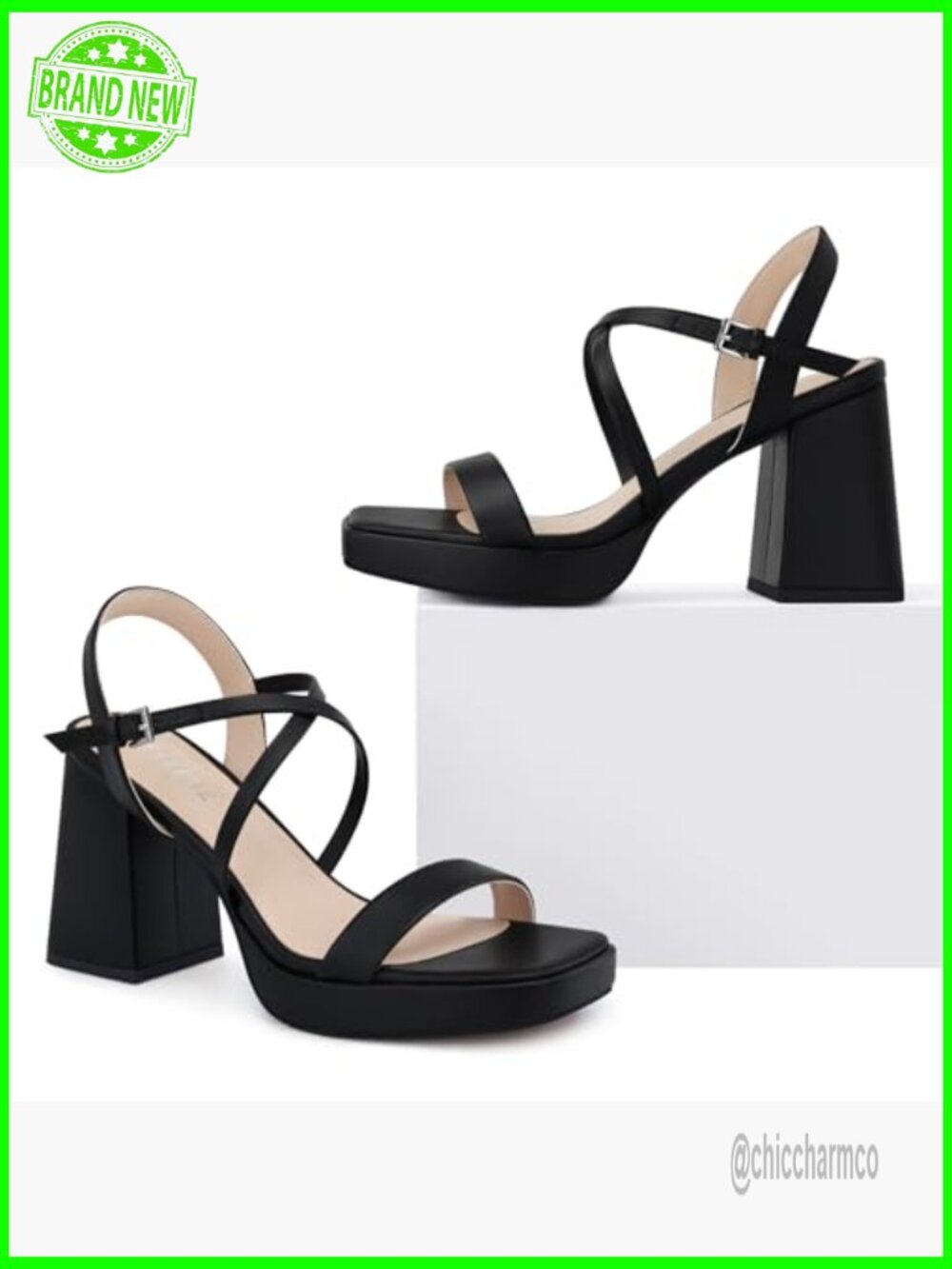 Chunky Platform Heels - 3.9" High Heel Sandals Strappy Dressy - Picture 5 of 7